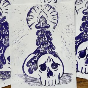 Skull Candle block print (purple edition)